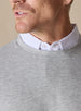 Men's Nathan 2.0 Crew in Light Grey Heather, close-up detail of crew neckline and heathered fabric texture with white polo collar visible underneath