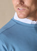 Men's Nathan 2.0 Crew in Petrol, close-up detail of crew neckline with white polo collar visible underneath