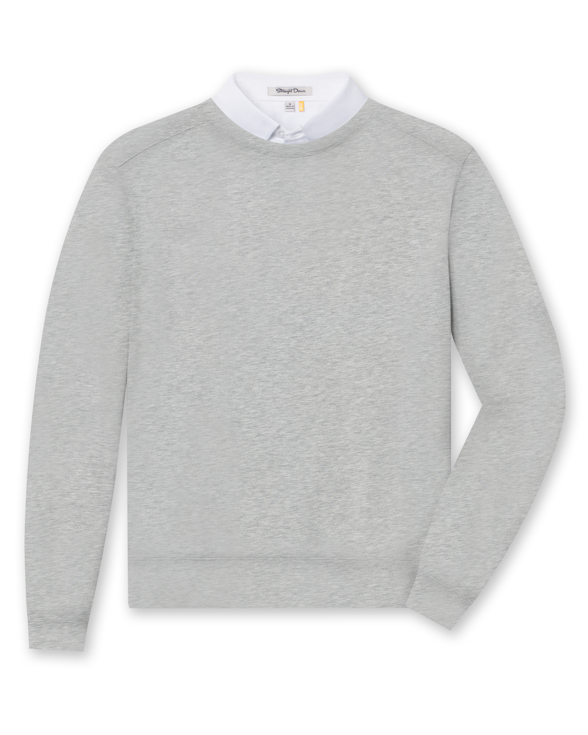 Men's Nathan 2.0 Crew in Light Grey Heather, flat lay front view featuring a heathered light grey long sleeve crewneck sweatshirt with ribbed cuffs and hem