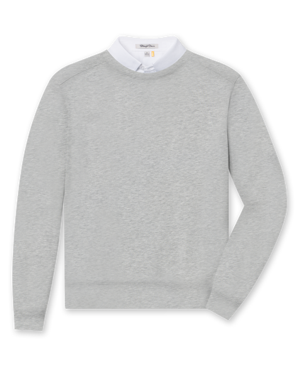Men's Nathan 2.0 Crew in Light Grey Heather, flat lay front view featuring a heathered light grey long sleeve crewneck sweatshirt with ribbed cuffs and hem