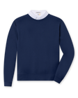Men's Nathan 2.0 Crew in New Indigo, flat lay front view featuring a solid navy long sleeve crewneck sweatshirt with ribbed cuffs and hem