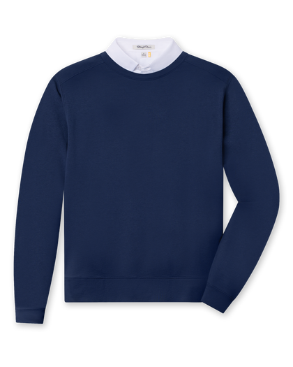 Men's Nathan 2.0 Crew in New Indigo, flat lay front view featuring a solid navy long sleeve crewneck sweatshirt with ribbed cuffs and hem