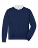 Men's Nathan 2.0 Crew in New Indigo, flat lay front view featuring a solid navy long sleeve crewneck sweatshirt with ribbed cuffs and hem