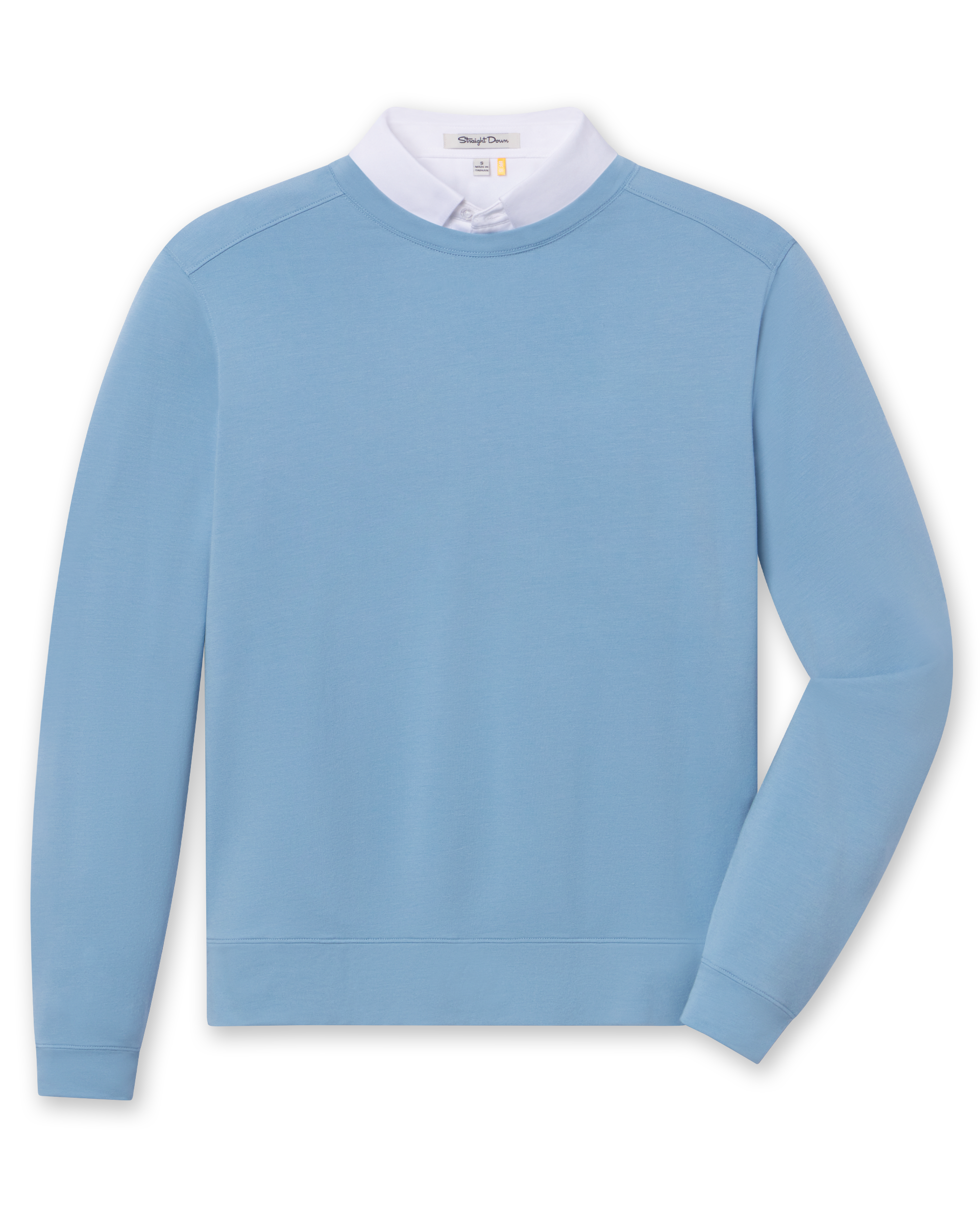Men's Nathan 2.0 Crew in Petrol, flat lay front view featuring a solid blue long sleeve crewneck sweatshirt with ribbed cuffs and hem