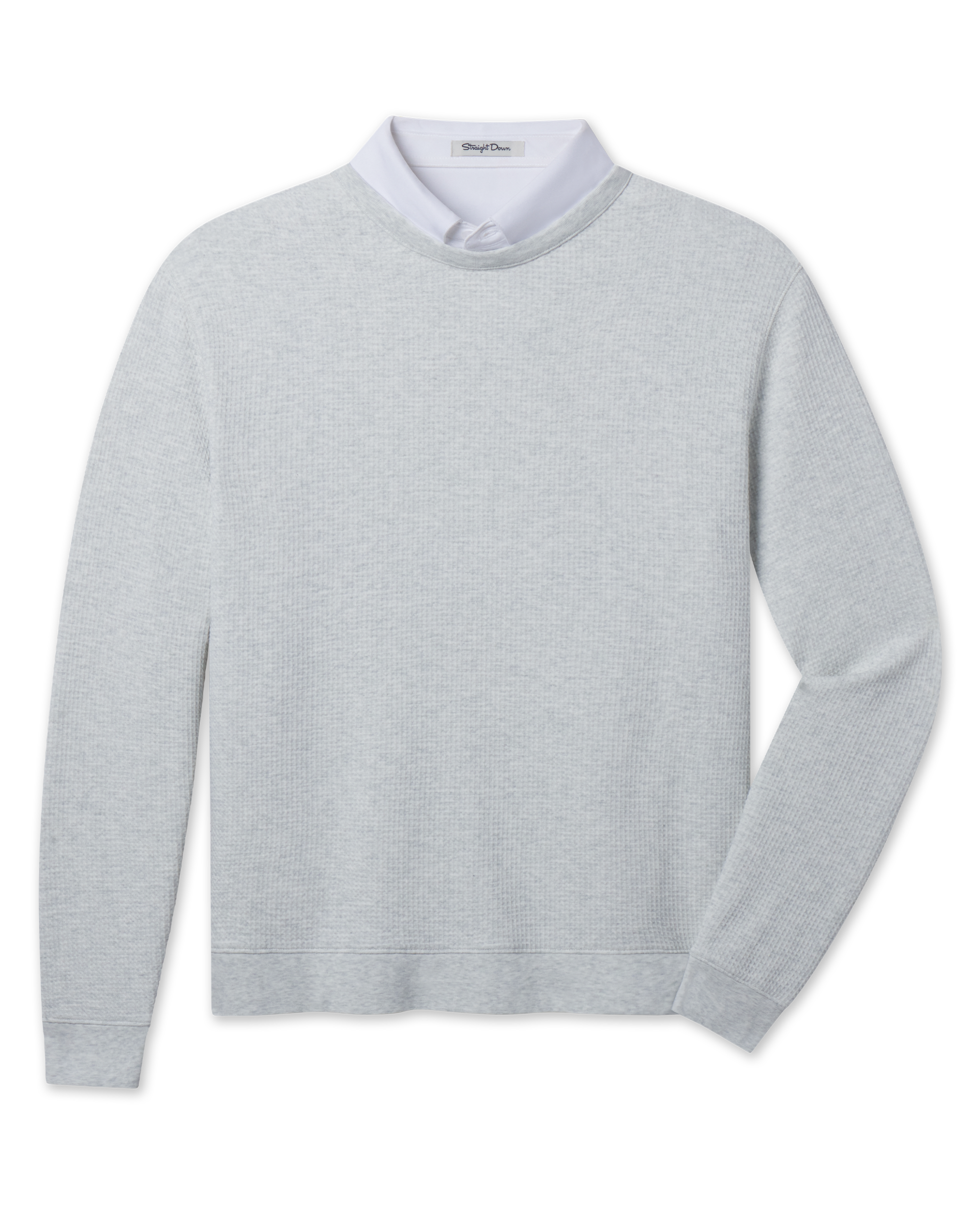 Hopkins Crew in Heather featuring a textured waffle-knit construction, crew neckline, long sleeves, and banded cuffs and hem.