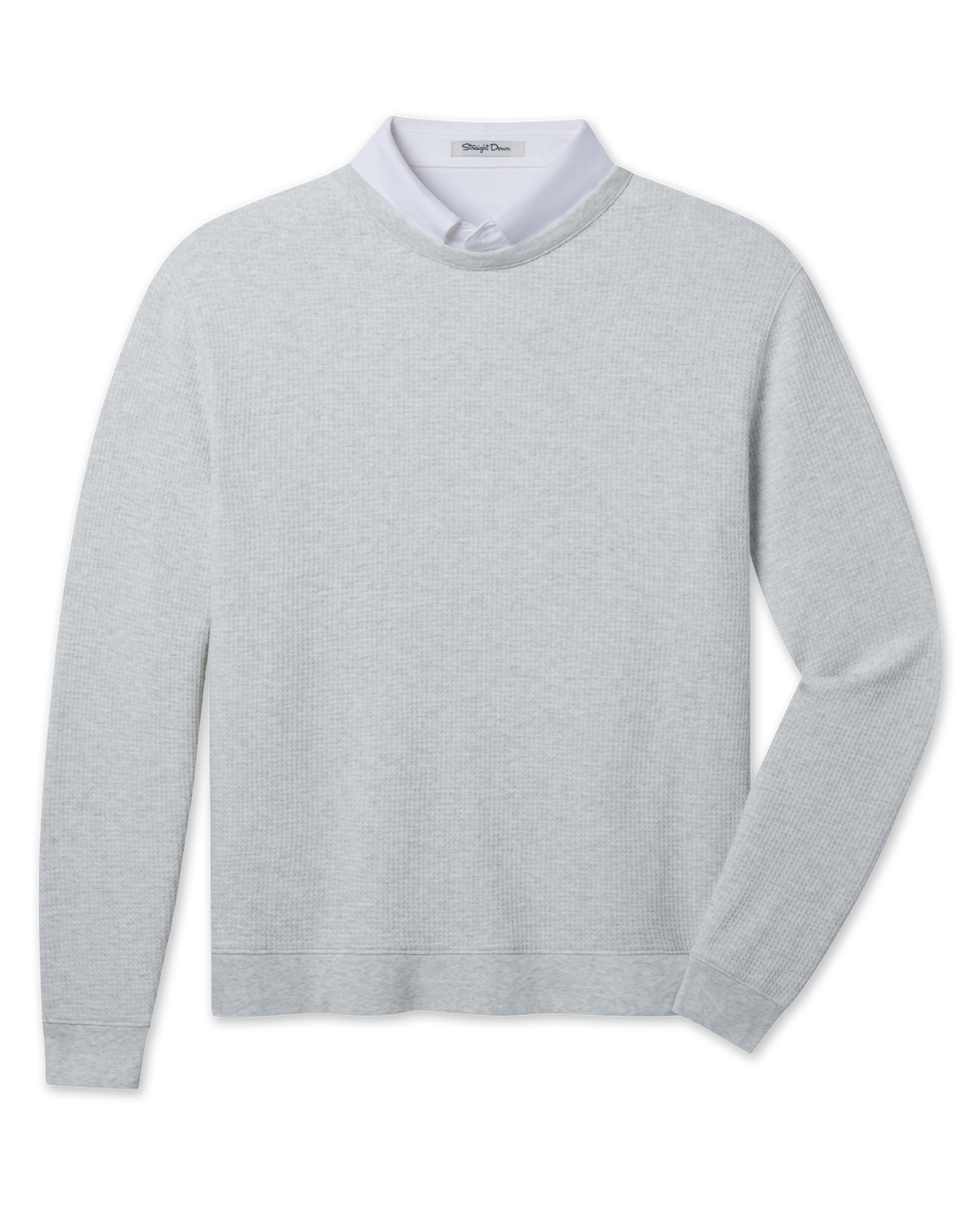 Hopkins Crew in Heather featuring a textured waffle-knit construction, crew neckline, long sleeves, and banded cuffs and hem.