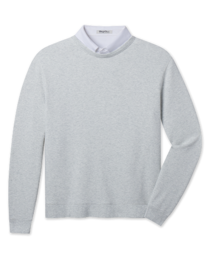 Hopkins Crew in Heather featuring a textured waffle-knit construction, crew neckline, long sleeves, and banded cuffs and hem.