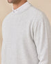 Close-up of the Hopkins Crew in Heather highlighting the textured waffle knit and crew neckline.