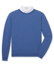 Moonlight blue long sleeve textured crewneck pullover with ribbed collar, cuffs, and hem.