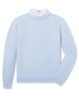 Light blue long sleeve textured crewneck pullover with ribbed collar, cuffs, and hem.
