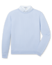 Light blue long sleeve textured crewneck pullover with ribbed collar, cuffs, and hem.