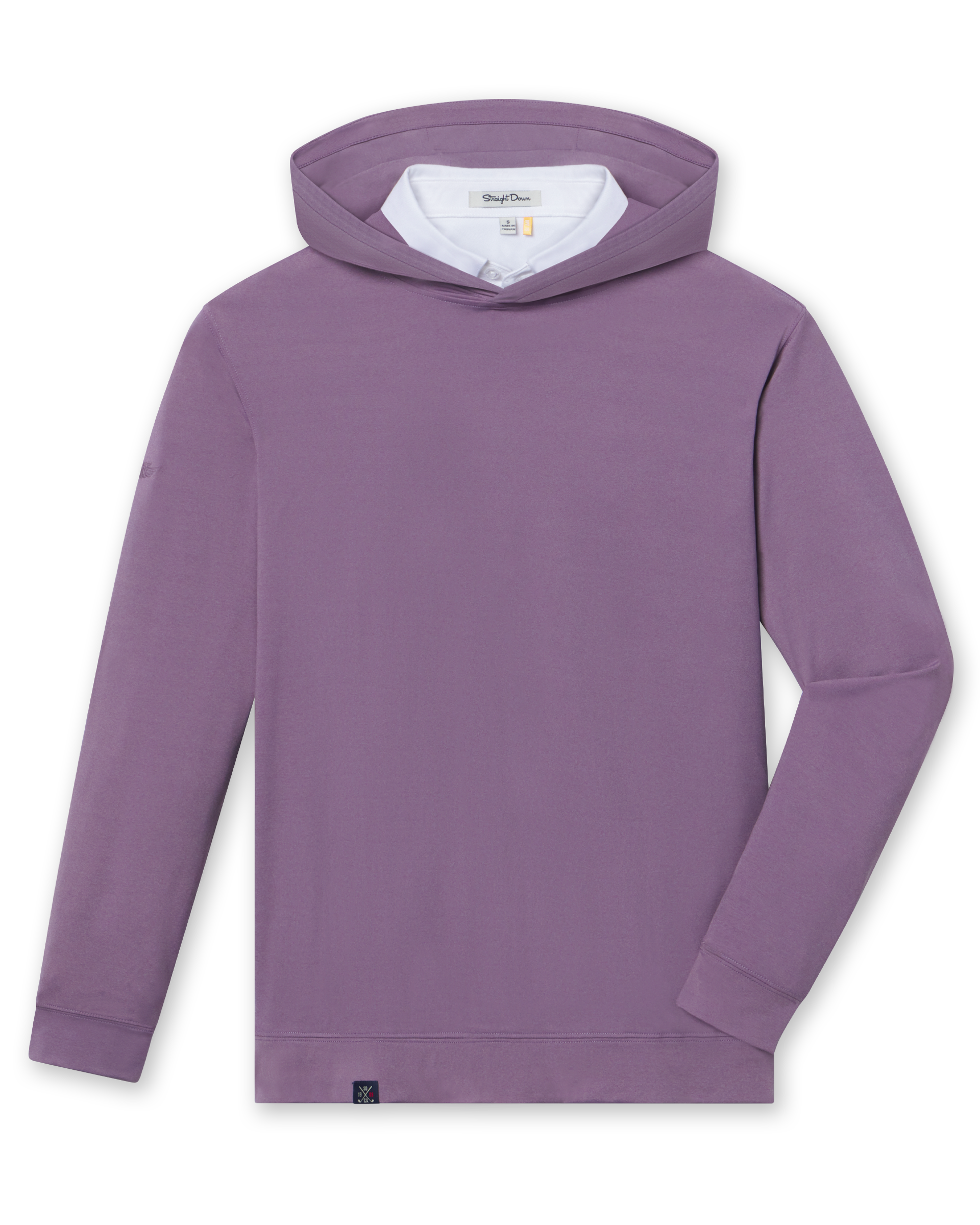 Men’s purple pullover hoodie with long sleeves, soft fabric, and clean, minimal styling