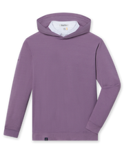 Men’s purple pullover hoodie with long sleeves, soft fabric, and clean, minimal styling