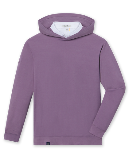 Men’s purple pullover hoodie with long sleeves, soft fabric, and clean, minimal styling