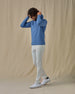Redondo Hoodie in Bering blue, full outfit paired with light pants and white golf shoes