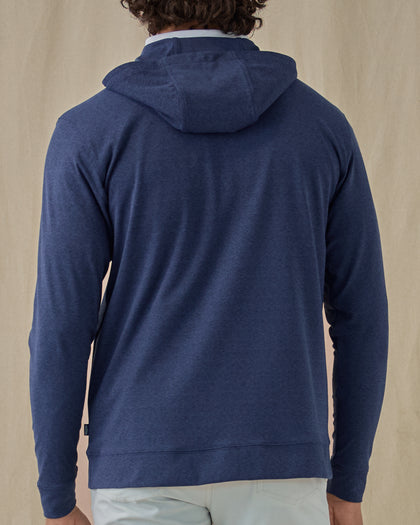 Redondo Hoodie in New Indigo, back view on model