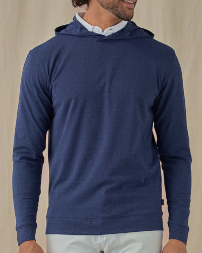 Redondo Hoodie in New Indigo, front view on model