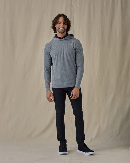 Redondo Hoodie in Storm grey paired with dark pants and dark shoes