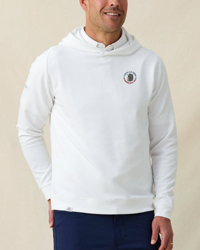 Men’s Gridlock Hoodie in white with 126th U.S. Open Shinnecock Hills chest logo, on-model front view