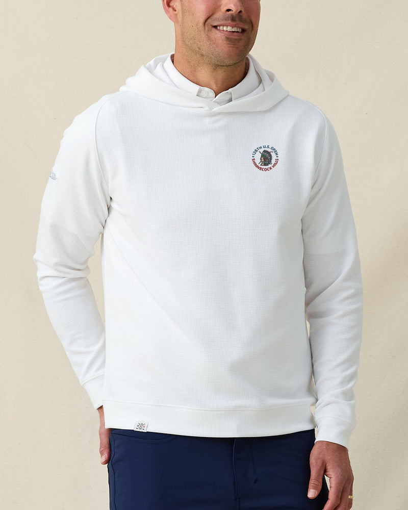 Men’s Gridlock Hoodie in white with 126th U.S. Open Shinnecock Hills chest logo, on-model front view