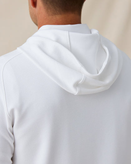 Men’s Gridlock Hoodie in white, close-up back hood detail view