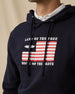 Freedom Hoodie in Navy with “Land of the Free, Home of the Brave” graphic detail