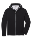 Condor Full Zip Hoodie in Black featuring a full-length contrast zipper, attached hood, long sleeves, and logo detail on the sleeve.