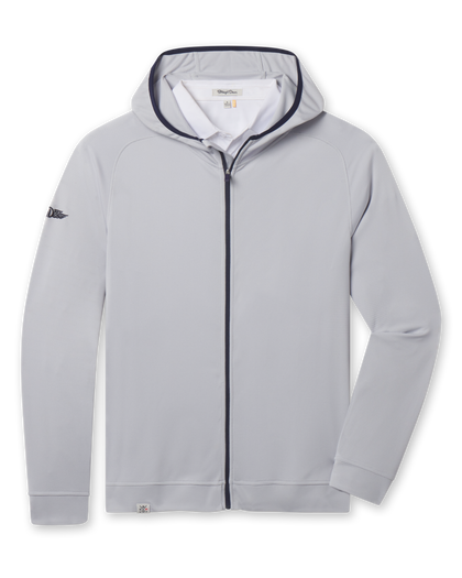 Condor Full Zip Hoodie in Silver with navy contrast zipper trim and full-zip front