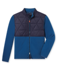 Okemo Hybrid Fleece Jacket in Bering Blue with quilted upper panels, full-zip front, and stand collar
