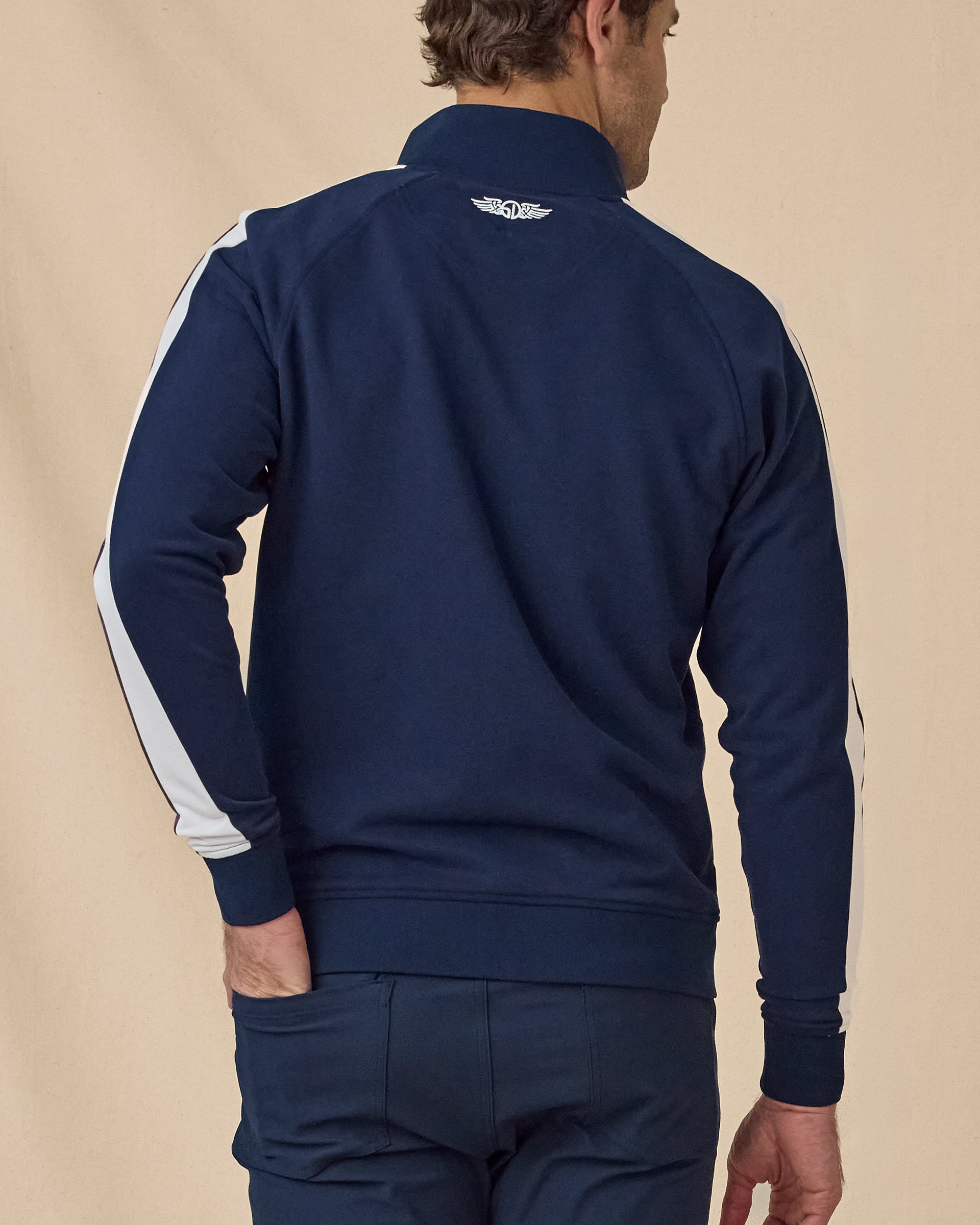 Men’s Four Four Two Track Jacket in New Indigo and White, back view