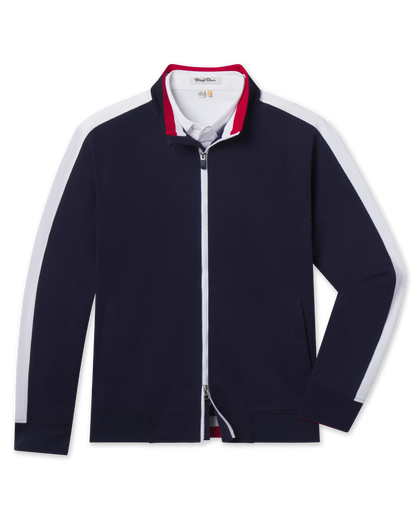 Four Four Two Track Jacket in New Indigo/White, front flat lay product view