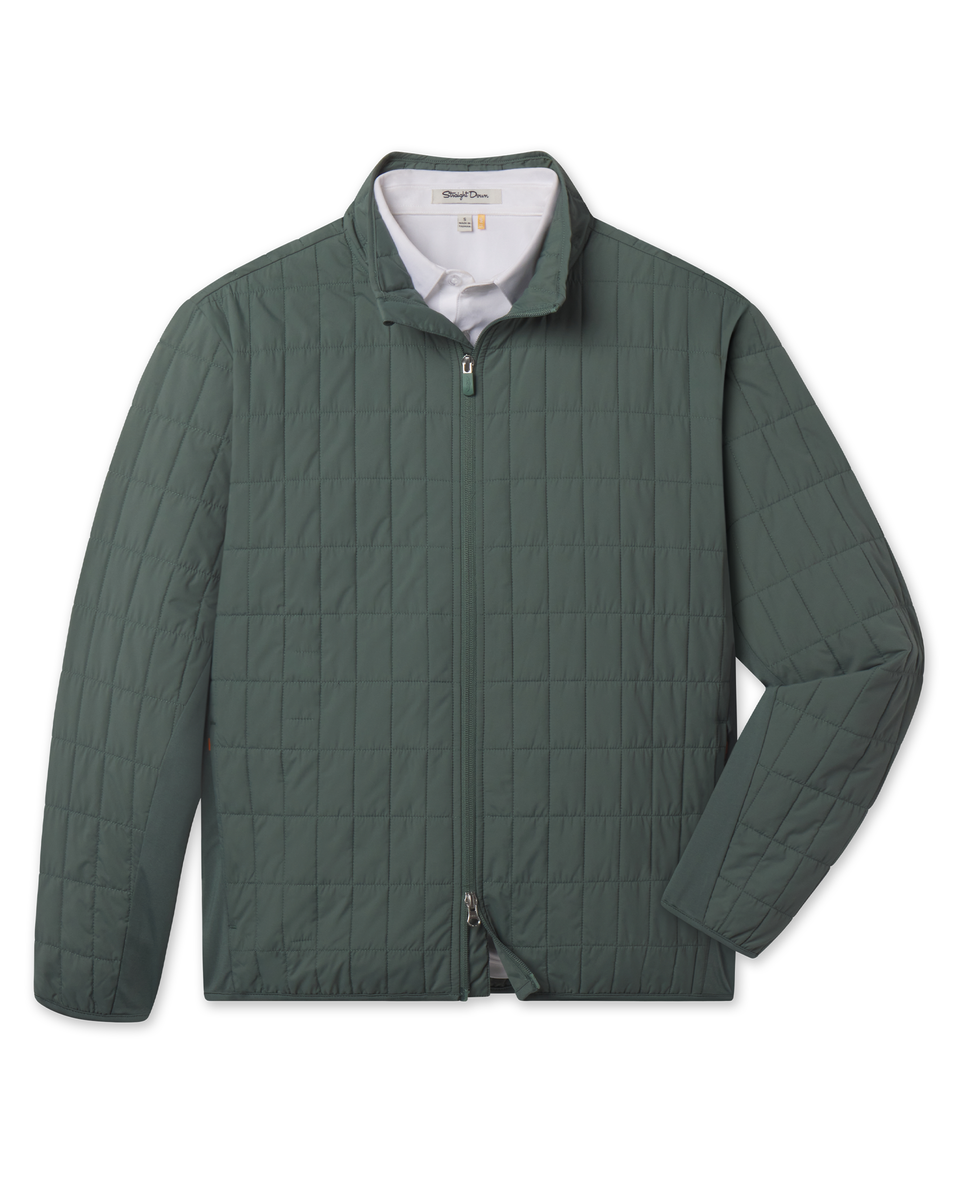 Big Sky Quilted Jacket in Dark Forest featuring a full-zip front, stand collar, and all-over grid quilting.