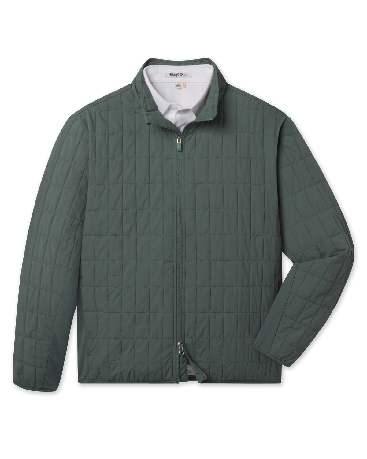 Big Sky Quilted Jacket in Dark Forest featuring a full-zip front, stand collar, and all-over grid quilting.