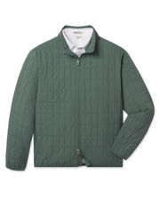 Big Sky Quilted Jacket in Dark Forest featuring a full-zip front, stand collar, and all-over grid quilting.