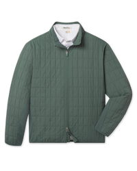 Big Sky Quilted Jacket in Dark Forest featuring a full-zip front, stand collar, and all-over grid quilting.