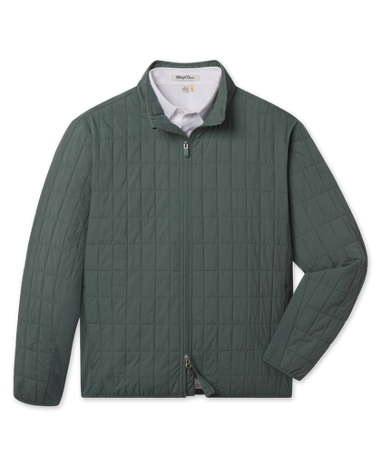 Big Sky Quilted Jacket in Dark Forest featuring a full-zip front, stand collar, and all-over grid quilting.
