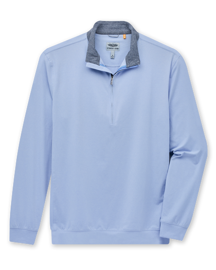 Men's Cimarron Quarter Zip in Lavender, flat lay front view featuring a light purple quarter-zip pullover with contrast grey collar