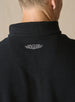 Men's Catalina Quarter Zip in Black, close-up detail view of the embroidered Straight Down winged logo at the back yoke against the black ribbed fabric
