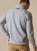  Men's Leucadia Quarter Snap Pullover in Light Charcoal, back view on model featuring a heather gray fleece long sleeve pullover with brand patch at the neckline