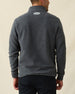 Men's Leucadia Quarter Snap Pullover in Charcoal, back view on model featuring the Straight Down logo at the upper back, paired with black pants