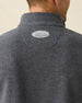 Men's Leucadia Quarter Snap Pullover in Charcoal, close-up back view on model highlighting the Straight Down logo detail at the upper back