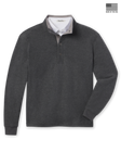 Men's Leucadia Quarter Snap Pullover in Charcoal, flat lay front view featuring a heathered charcoal fleece body with long sleeves, ribbed cuffs, and a light grey collar interior and snap closure