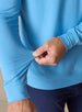 Men's Patron Quarter Zip in Niagara, close-up detail view of the fabric stretch and texture in solid light blue