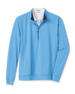 Men's Patron Quarter Zip in Niagara, flat lay front view featuring a solid light blue long sleeve quarter zip with a navy collar interior and ribbed cuffs and hem