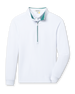 Men's Patron Quarter Zip in White Sage, flat lay front view featuring a solid white long sleeve quarter zip with a sage collar interior and ribbed cuffs and hem