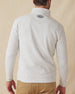 Men's Montecito Quarter Zip in Heather, back view on model featuring the Straight Down logo at the upper back, paired with tan pants