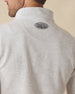Men's Montecito Quarter Zip in Heather, close-up back view on model highlighting the Straight Down logo detail at the upper back