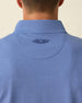 Men's Tiburon Quarter Zip in Moonlight, close-up back neck view on model highlighting the tonal Straight Down logo embroidered at center back neck
