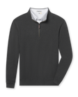 Men's Burnside 2.0 Quarter Zip in Charcoal, flat lay front view featuring a dark grey heathered quarter-zip pullover with ribbed cuffs