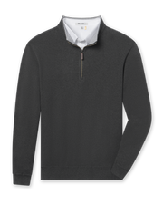 Men's Burnside 2.0 Quarter Zip in Charcoal, flat lay front view featuring a dark grey heathered quarter-zip pullover with ribbed cuffs